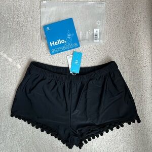 CUPSHE swimming bottoms black pom pom bathing suit shorts